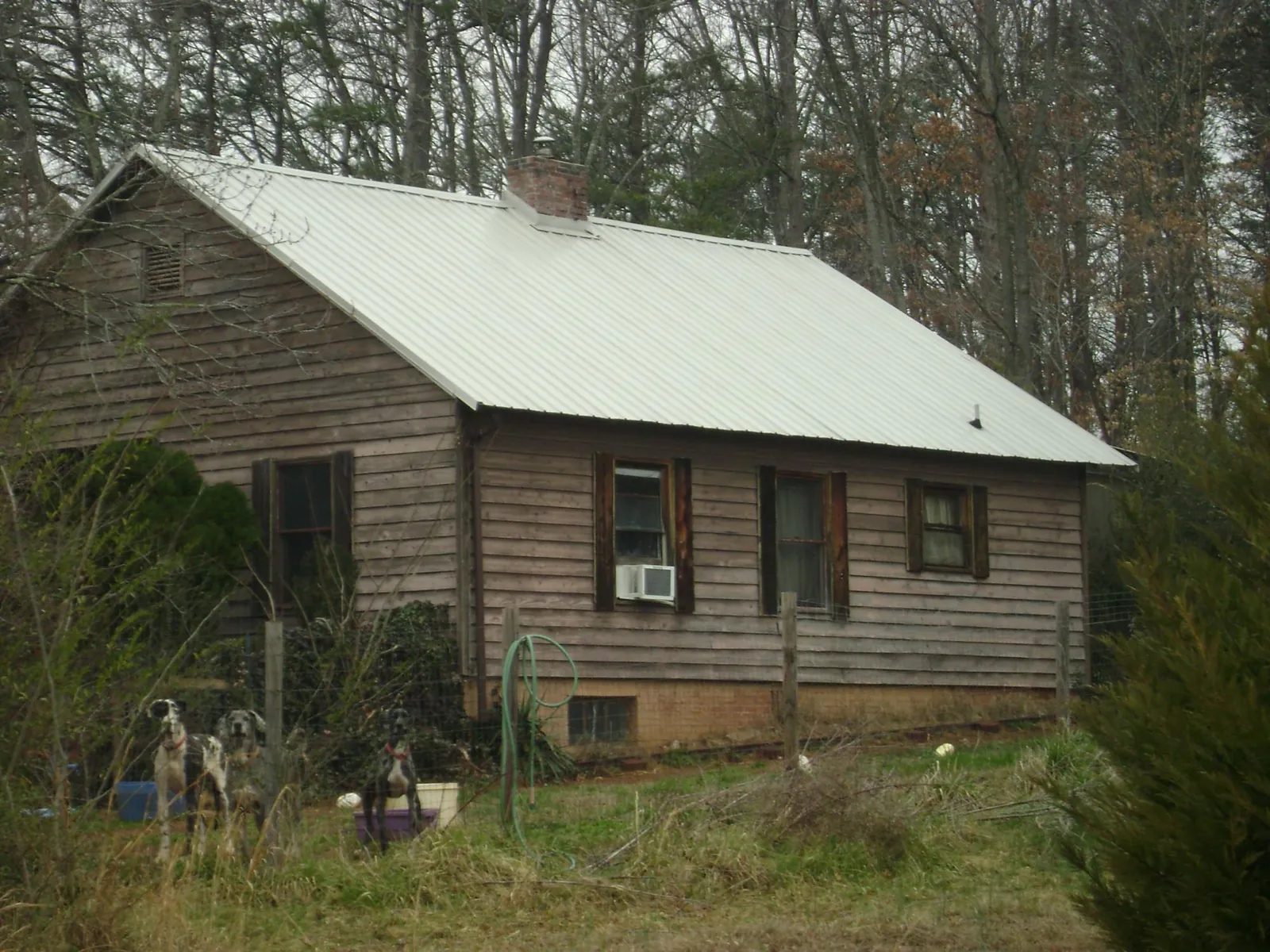 White metal roof on an old wood sided farmhouse, from a Metal Roof Installation job in Hood River